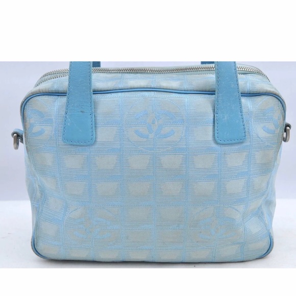 Authentic CHANEL New Travel Line 2Way Shoulder Hand Bag Nylon Leather Blue - Picture 2 of 12